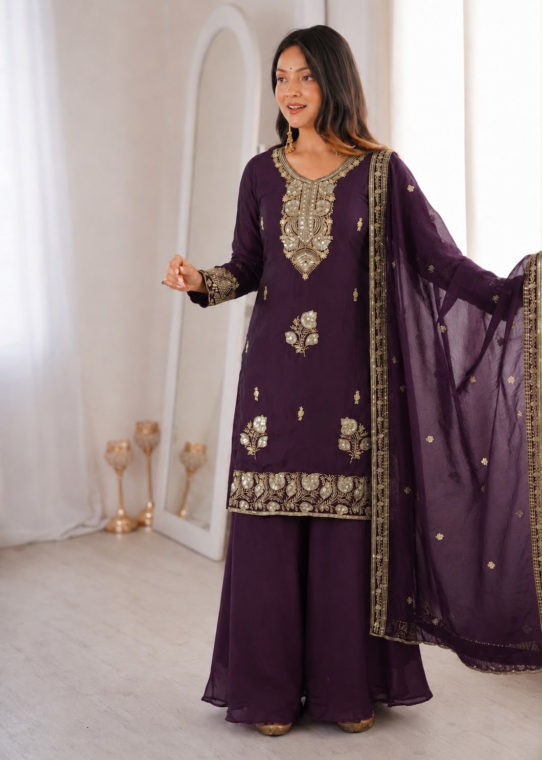 Fandy Silk Embroidered Top & Palazzo Set