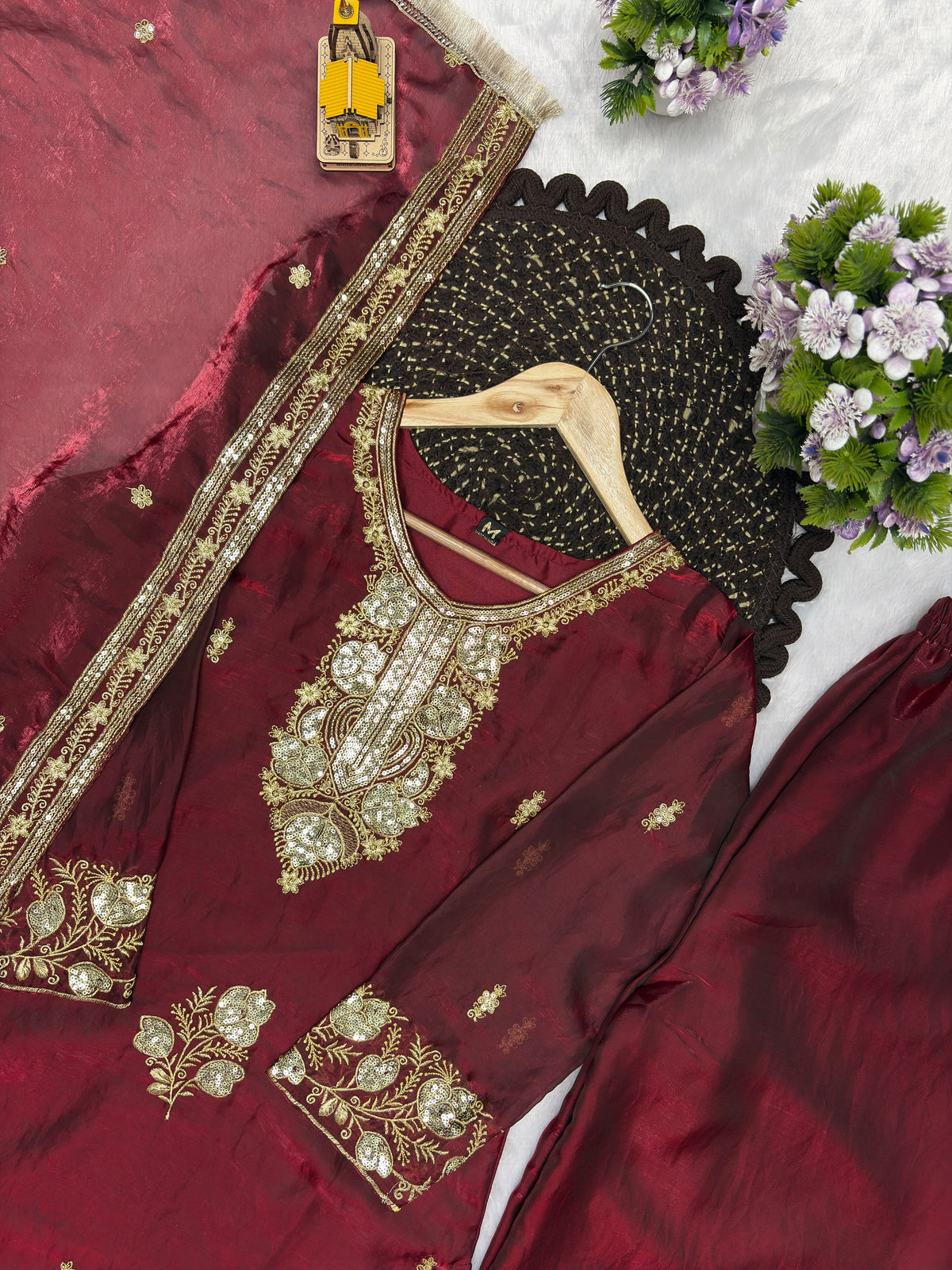 Fandy Silk Embroidered Top & Palazzo Set