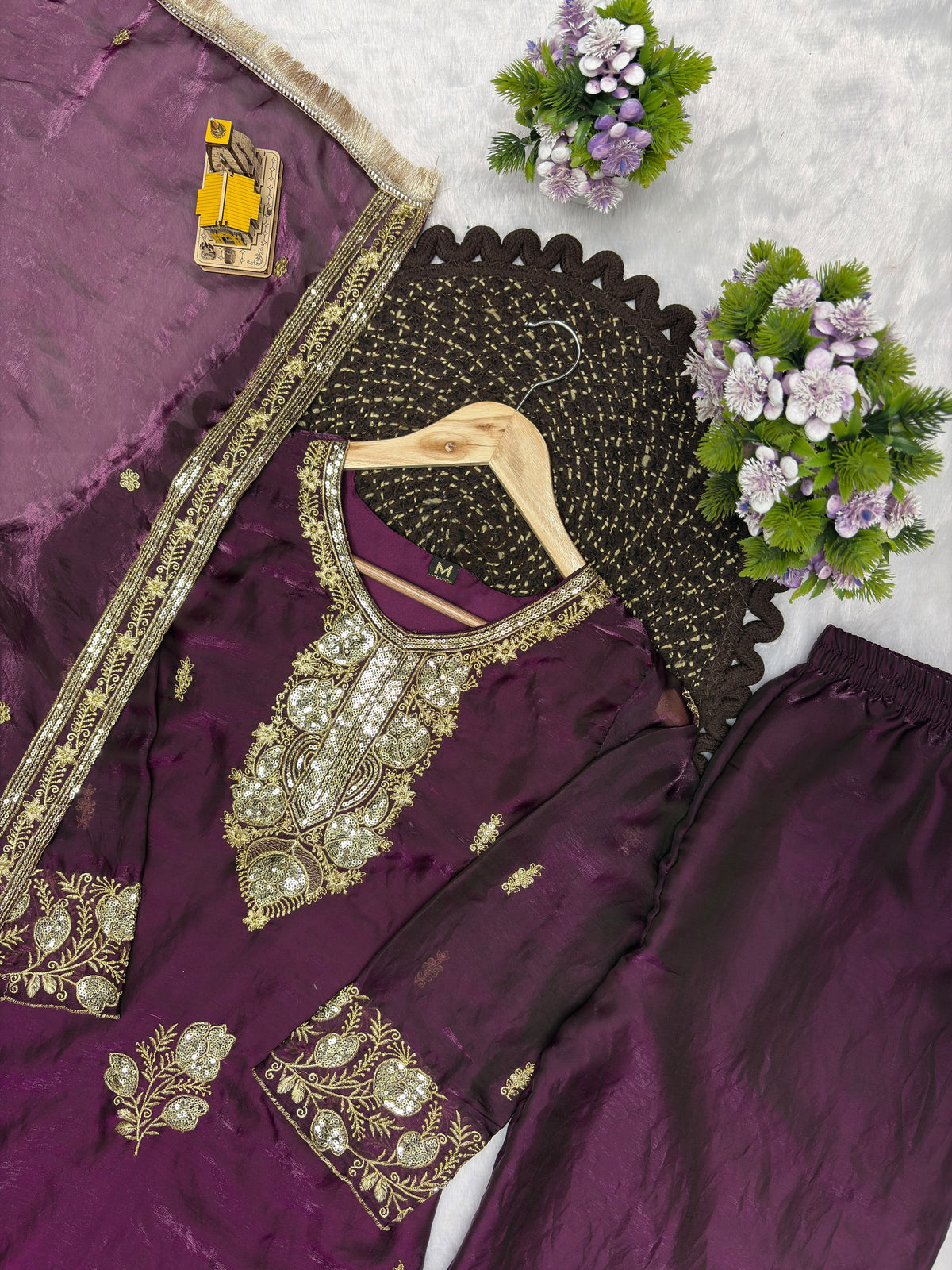 Fandy Silk Embroidered Top & Palazzo Set