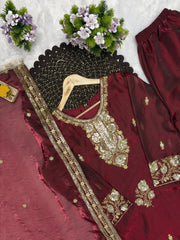 Fandy Silk Embroidered Top & Palazzo Set
