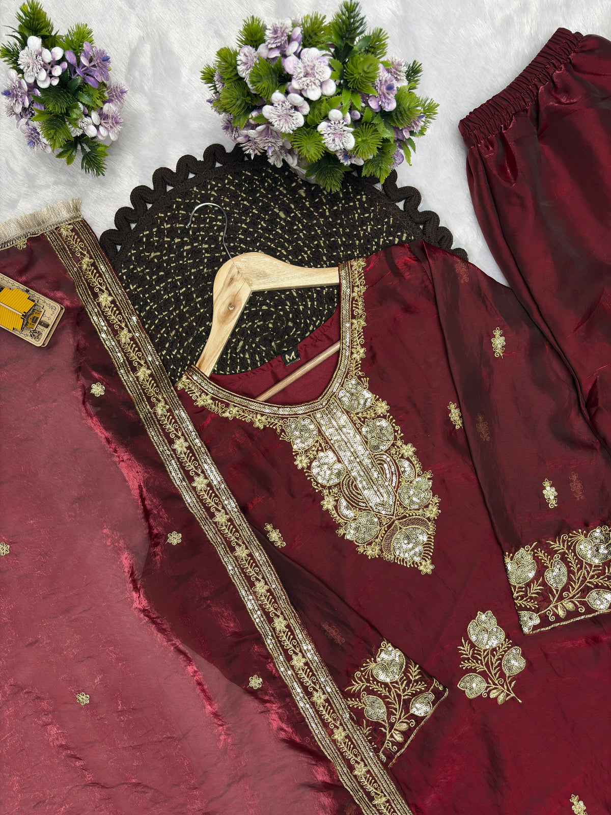 Fandy Silk Embroidered Top & Palazzo Set