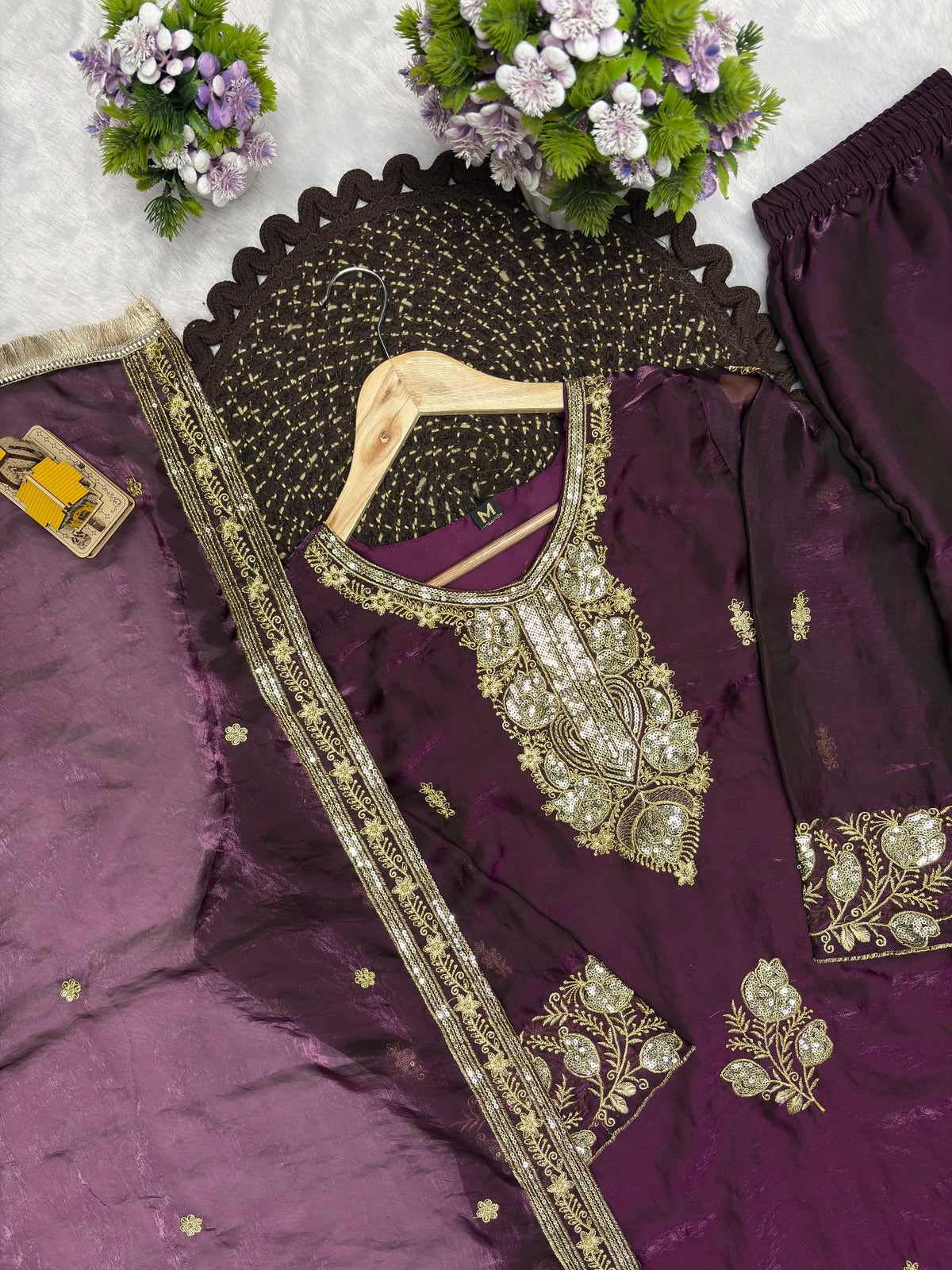 Fandy Silk Embroidered Top & Palazzo Set