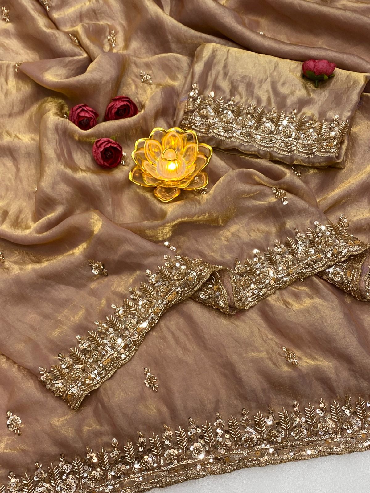 Gold Bead Space Silk Saree