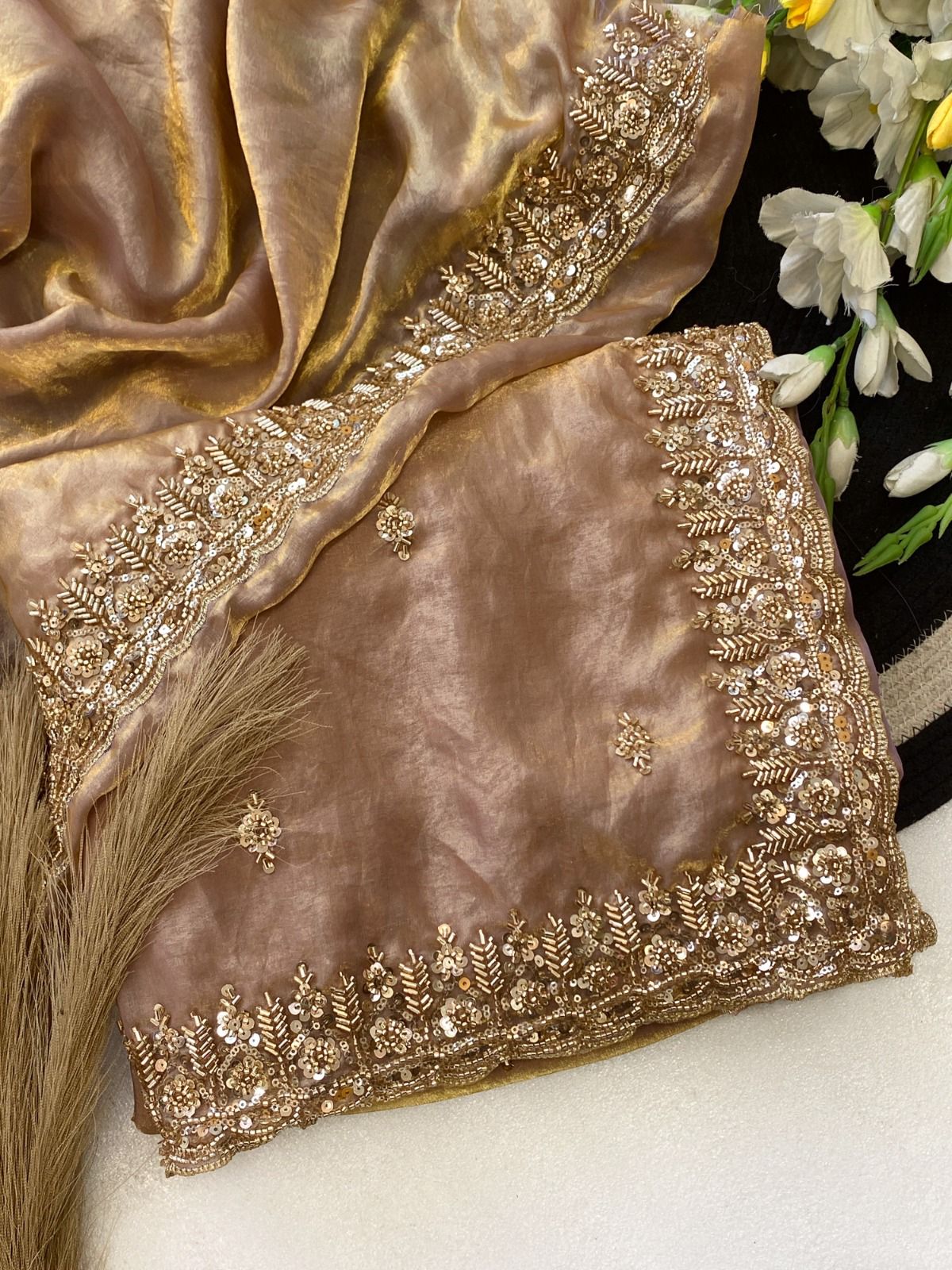 Gold Bead Space Silk Saree