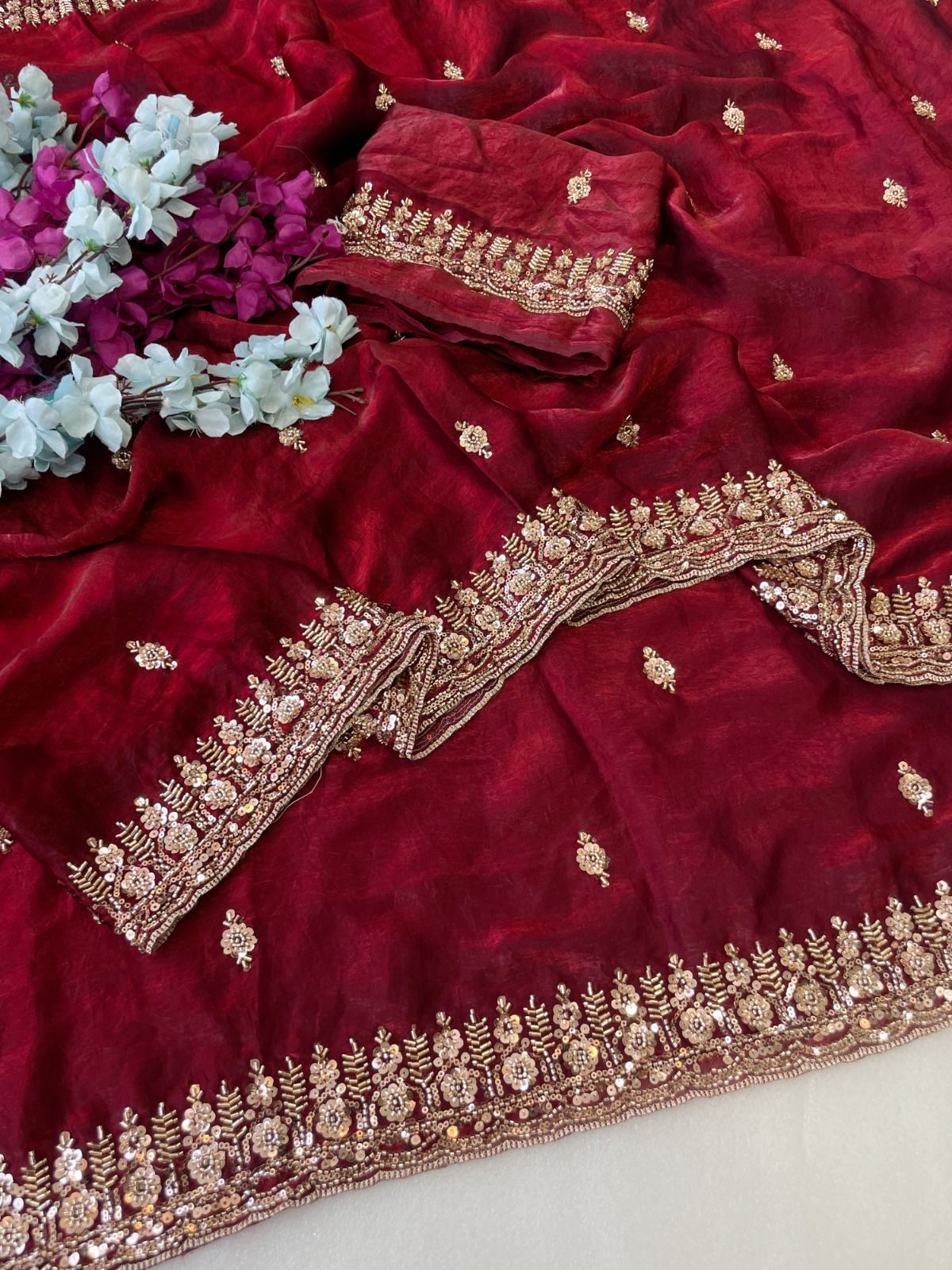 Gold Bead Space Silk Saree