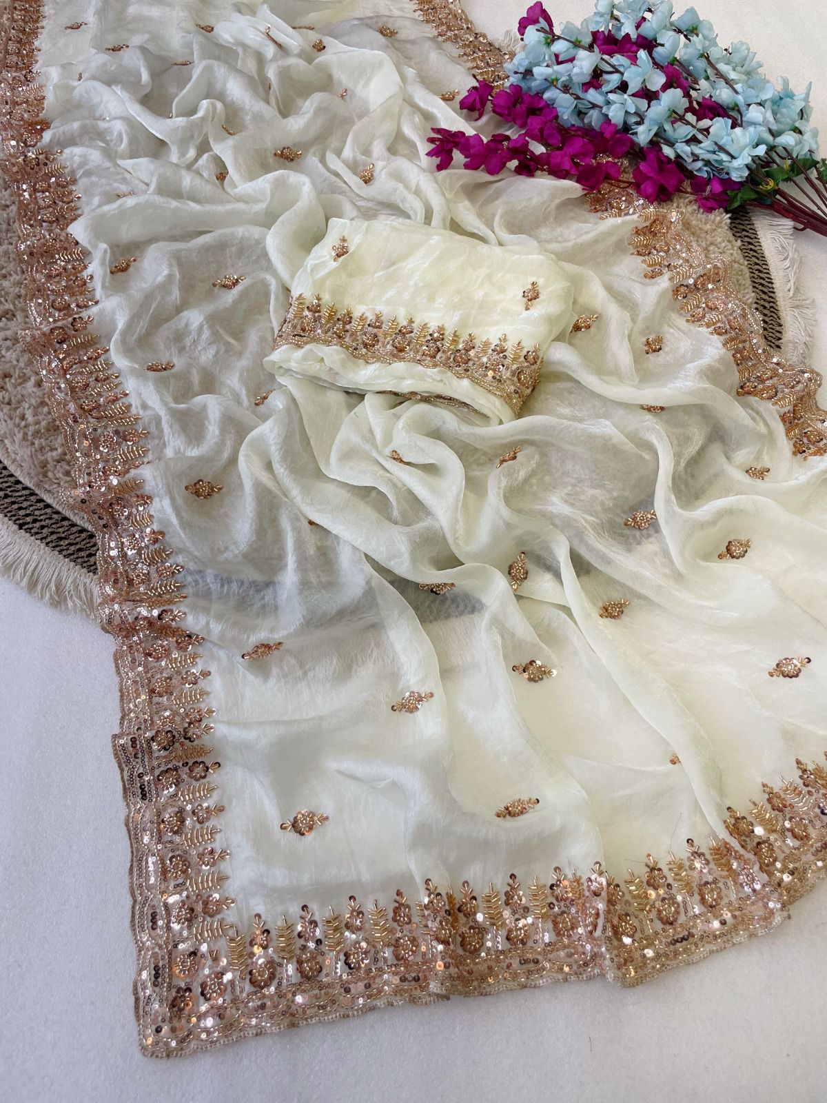 Gold Bead Space Silk Saree