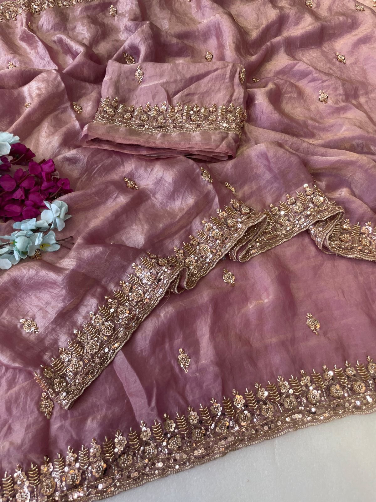 Gold Bead Space Silk Saree
