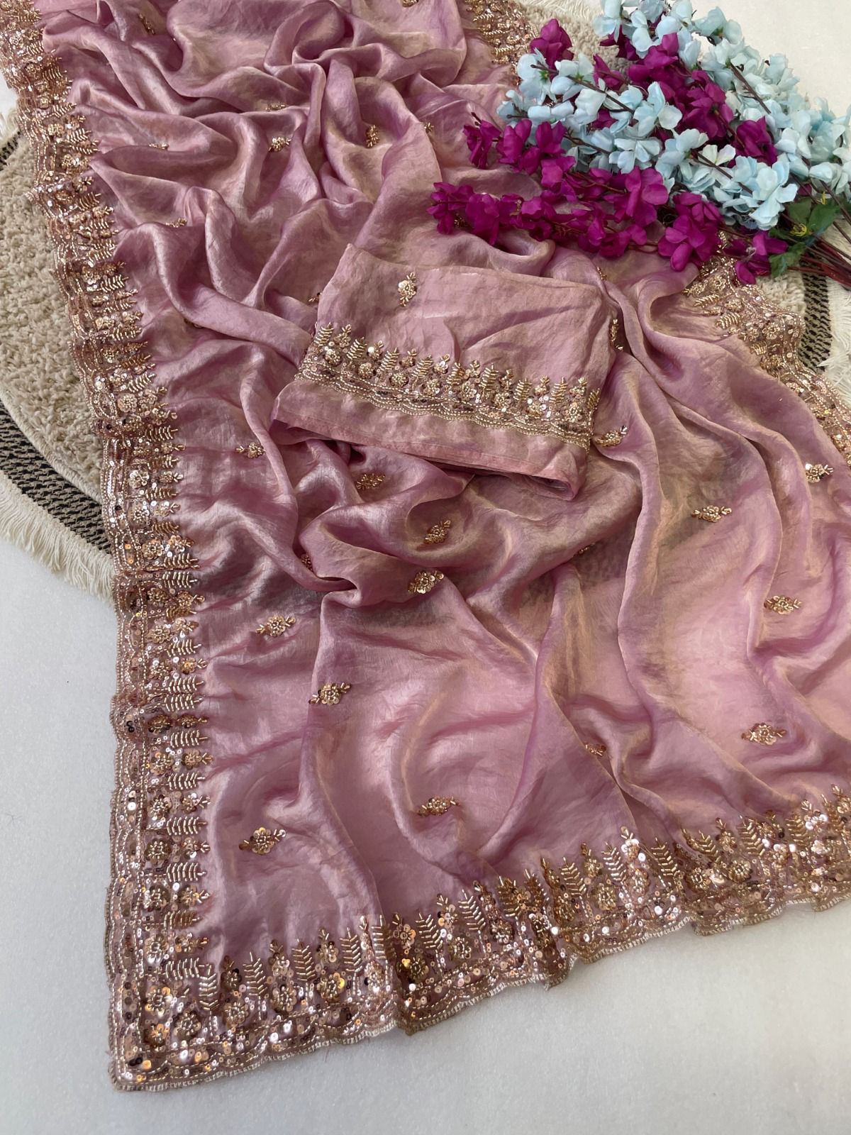 Gold Bead Space Silk Saree