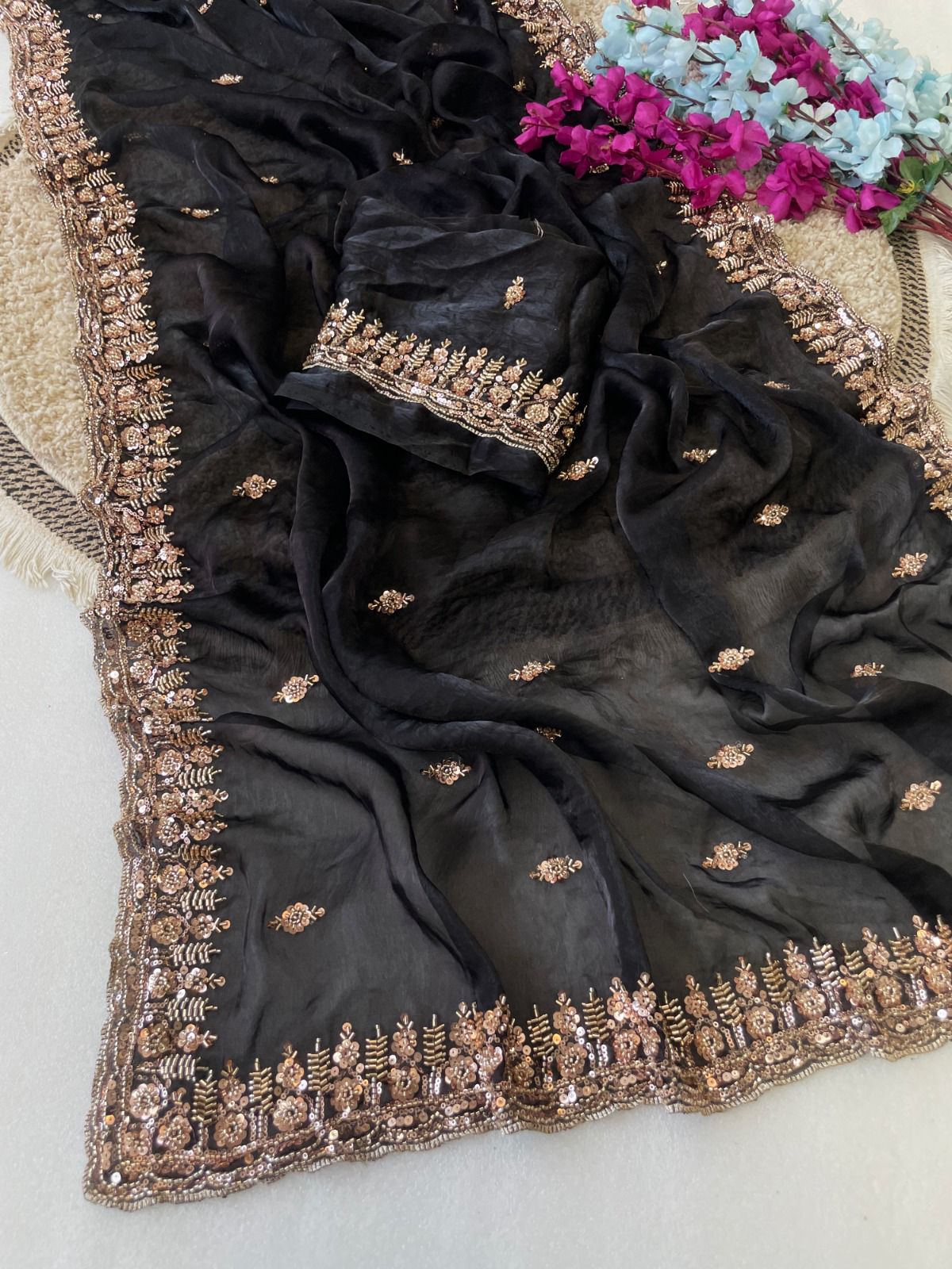 Gold Bead Space Silk Saree