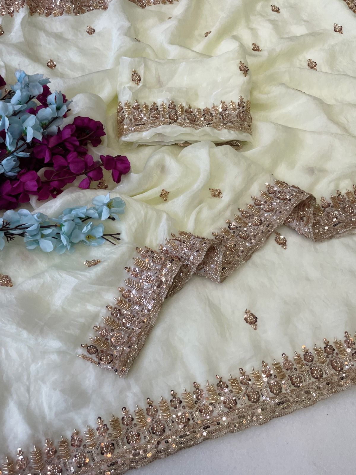 Gold Bead Space Silk Saree