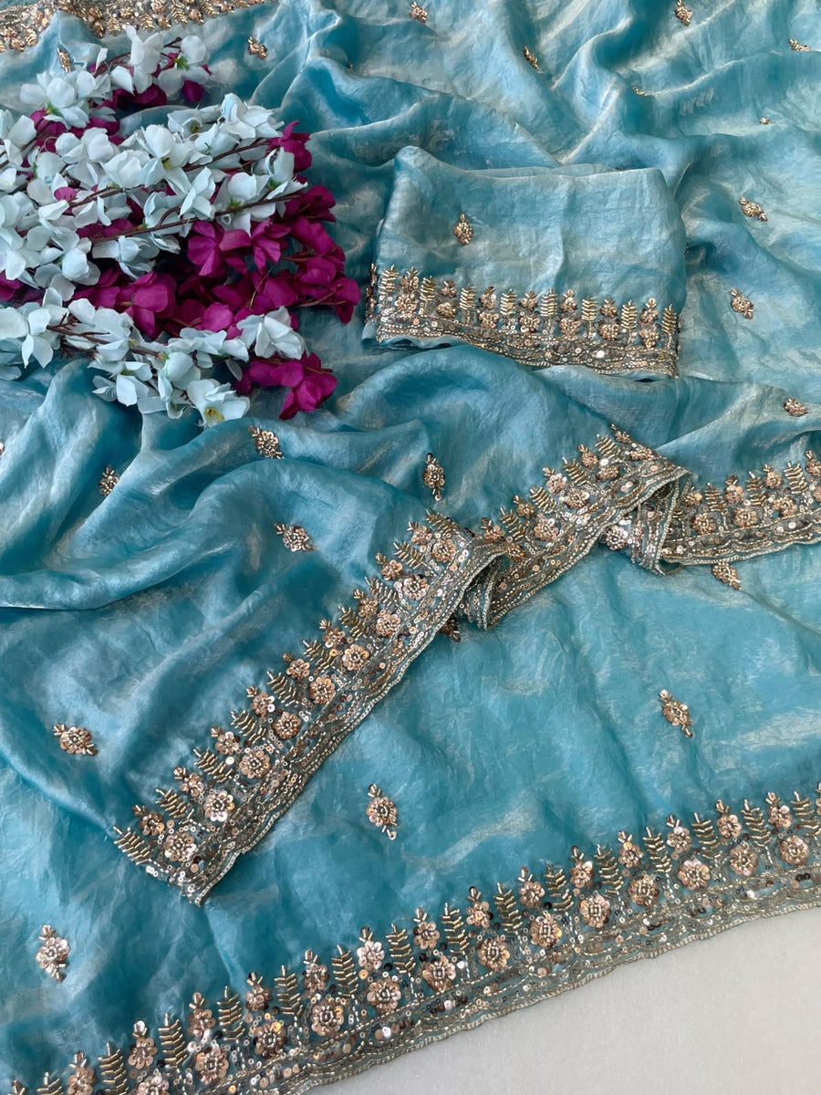 Gold Bead Space Silk Saree
