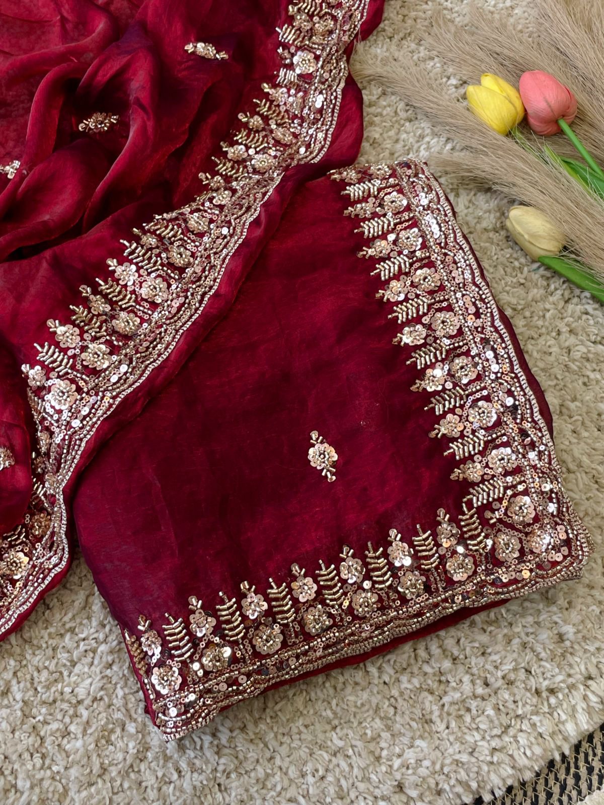 Gold Bead Space Silk Saree