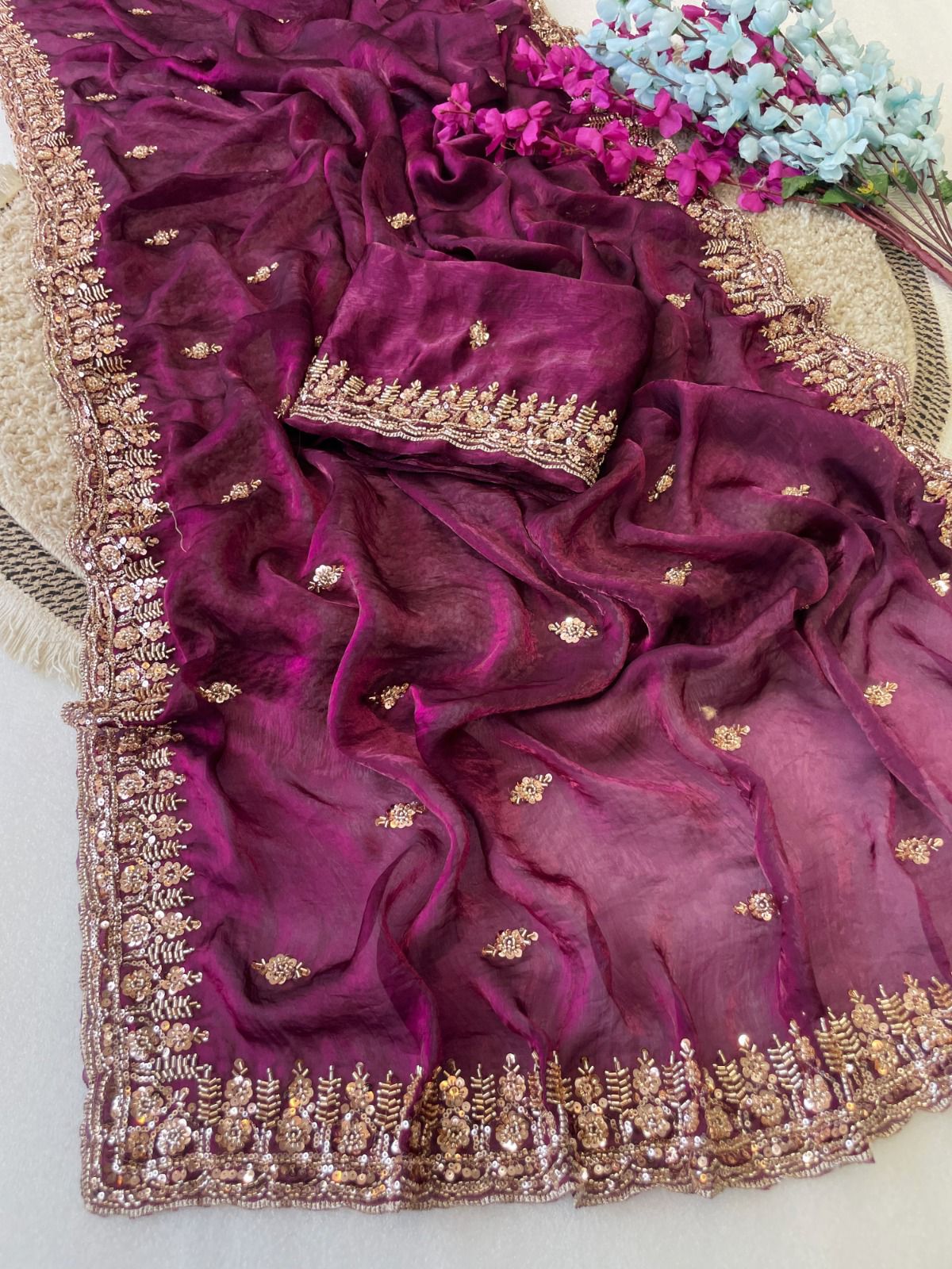 Gold Bead Space Silk Saree