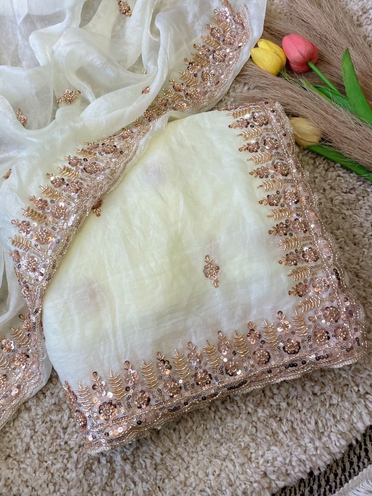 Gold Bead Space Silk Saree