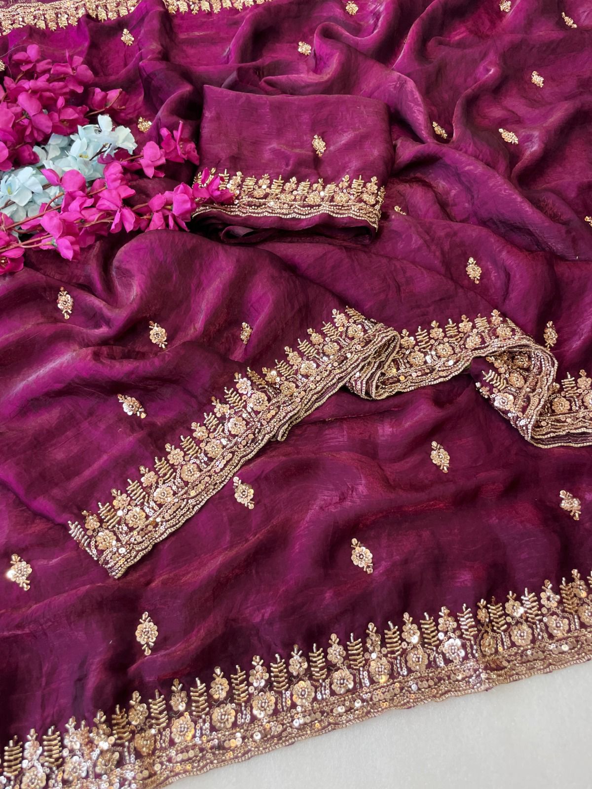 Gold Bead Space Silk Saree
