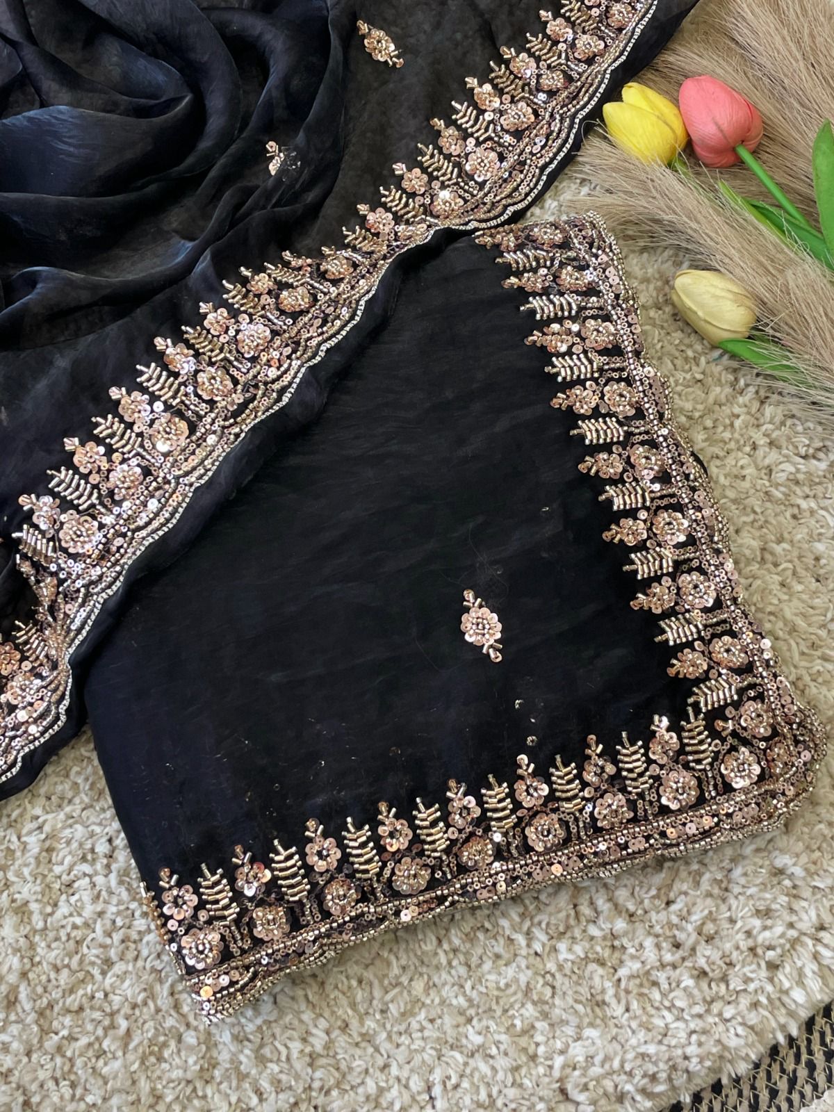 Gold Bead Space Silk Saree