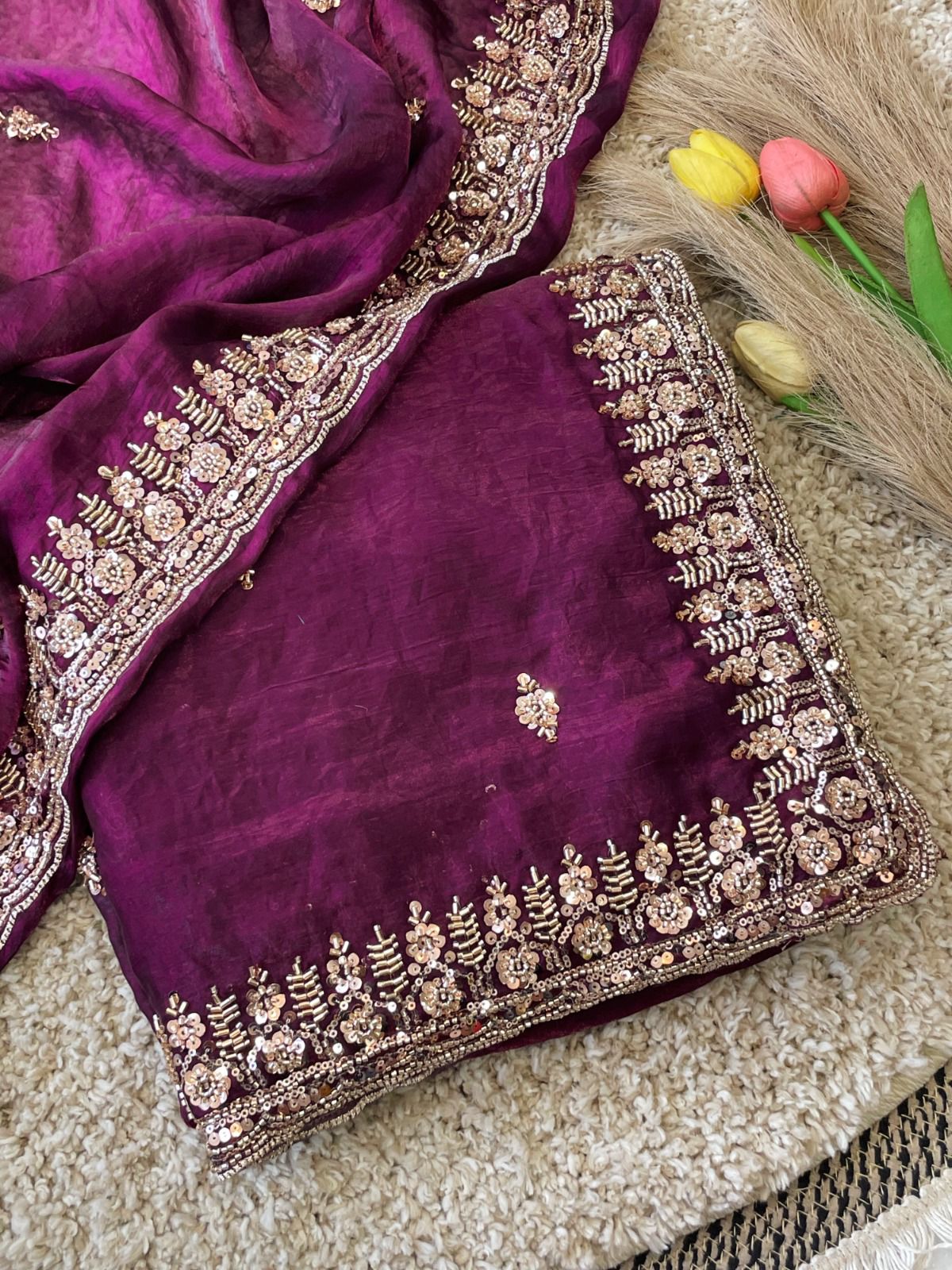 Gold Bead Space Silk Saree