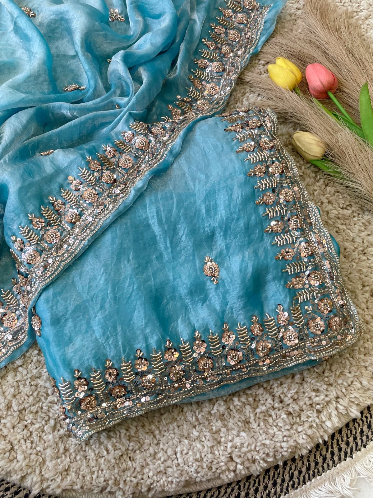 Gold Bead Space Silk Saree