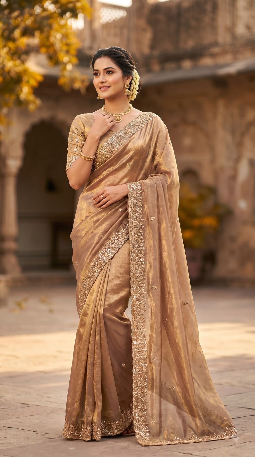 Gold Bead Space Silk Saree