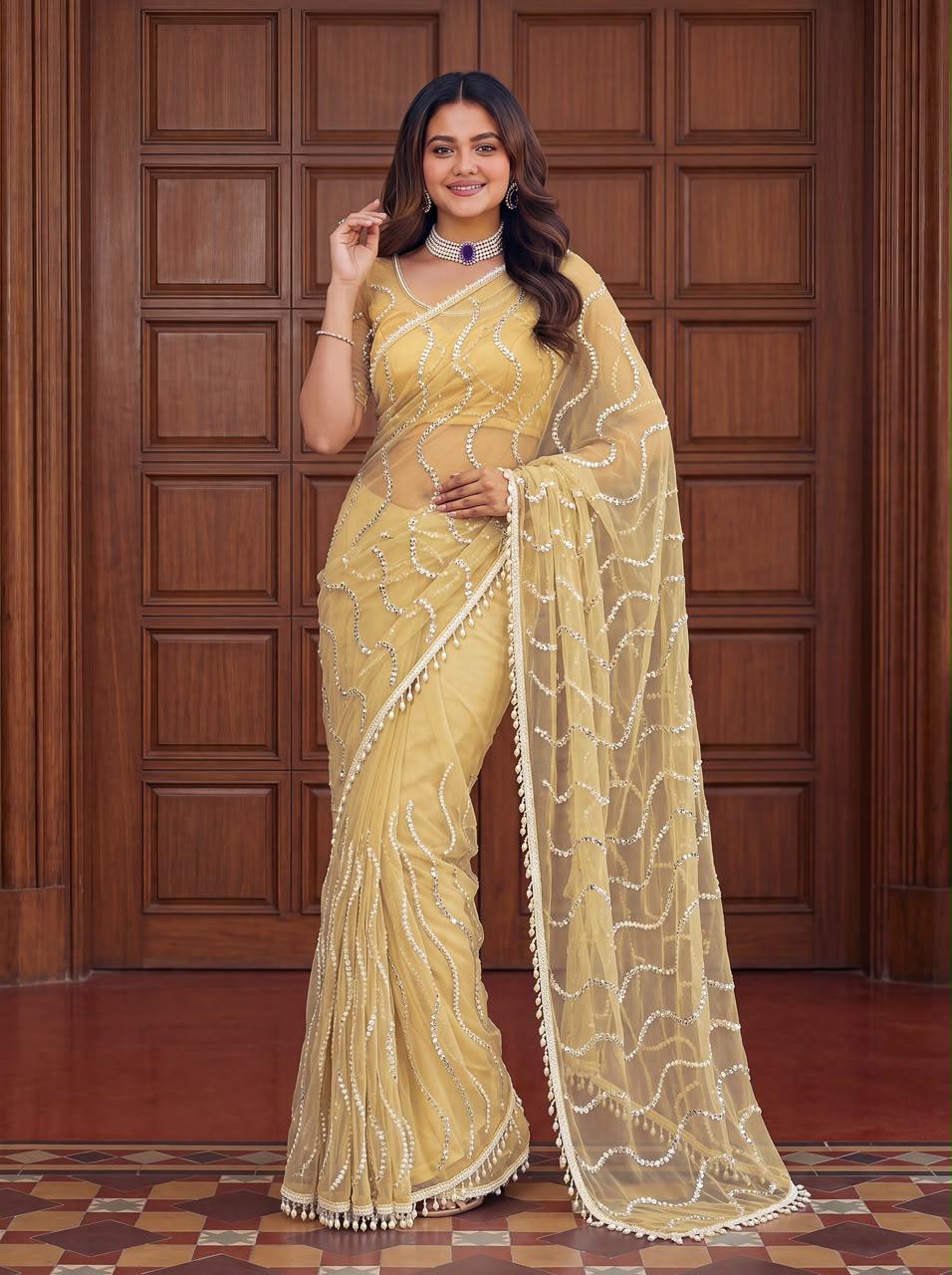 Maharani Bead & Pearl Net Saree