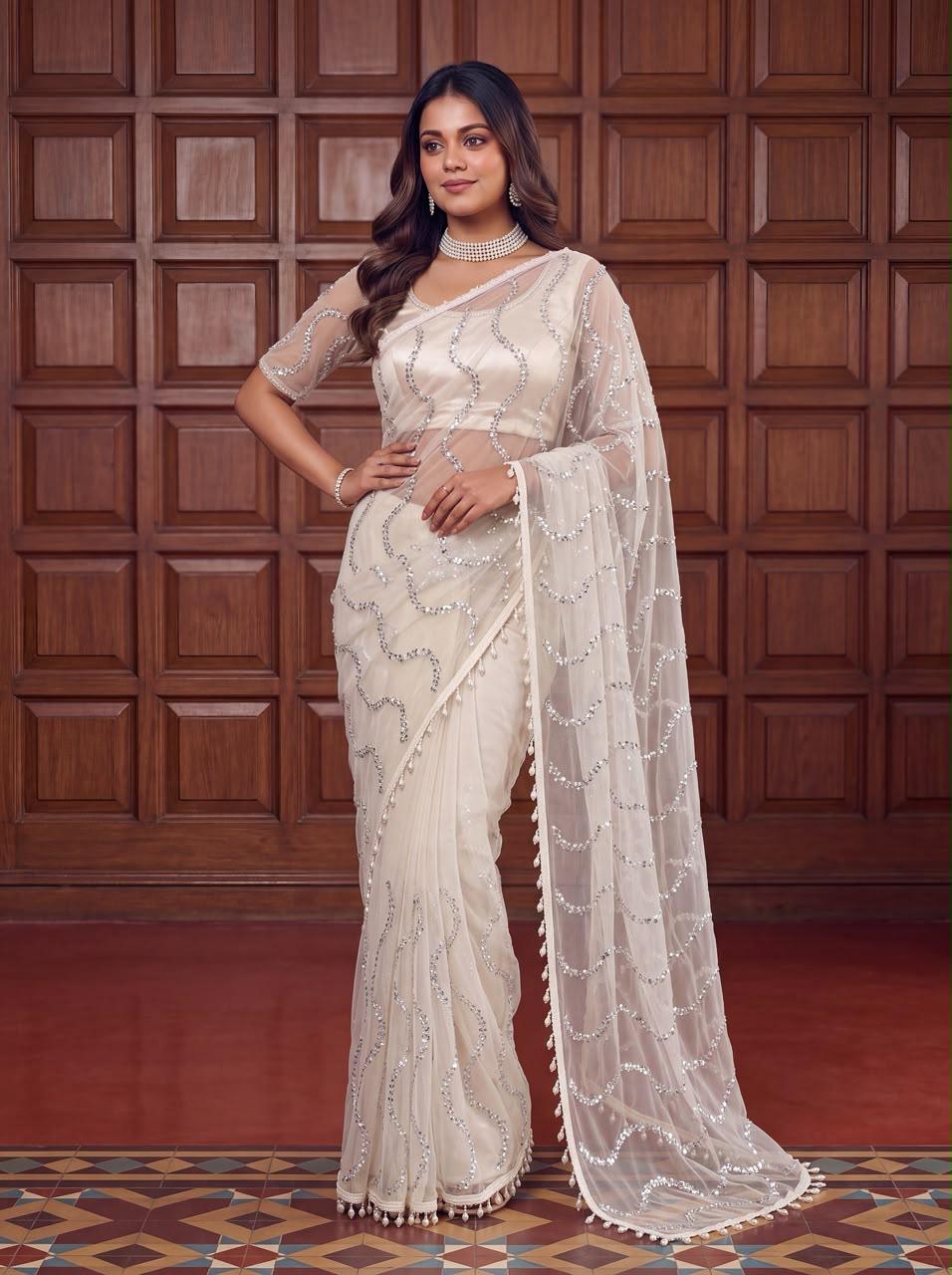 Maharani Bead & Pearl Net Saree