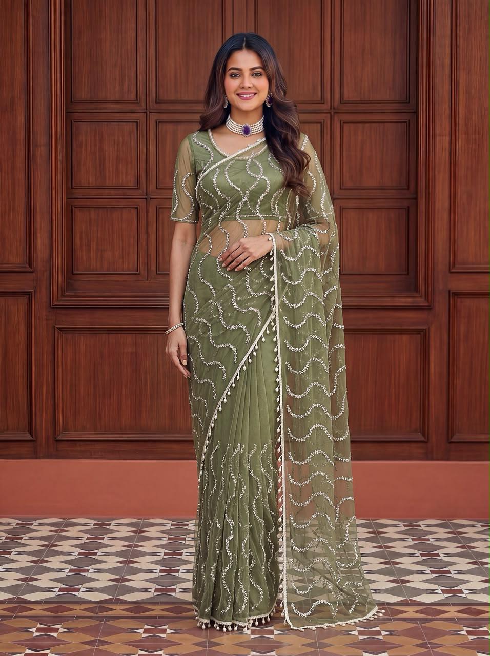 Maharani Bead & Pearl Net Saree