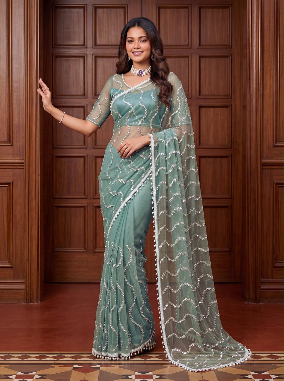 Maharani Bead & Pearl Net Saree