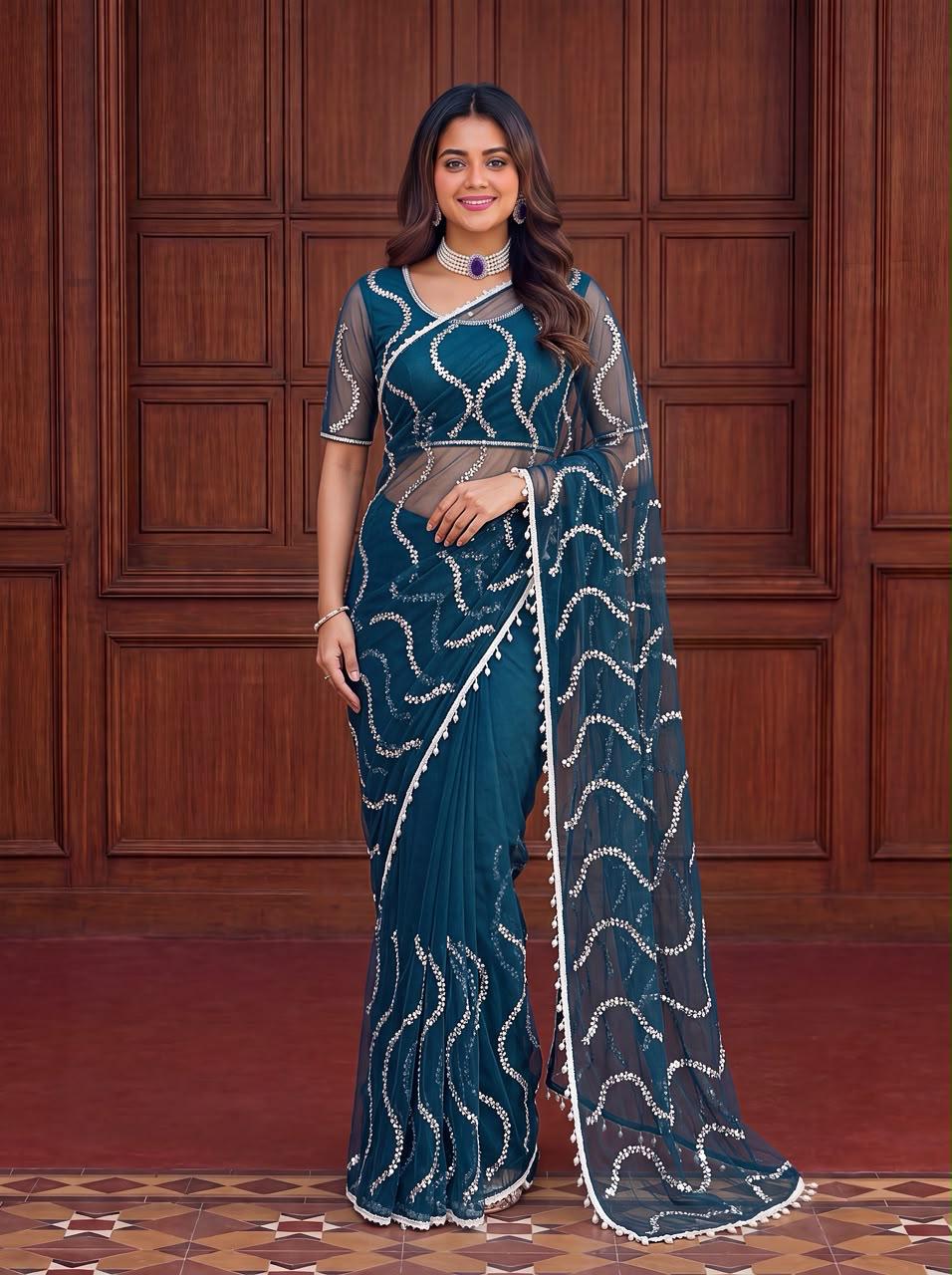 Maharani Bead & Pearl Net Saree
