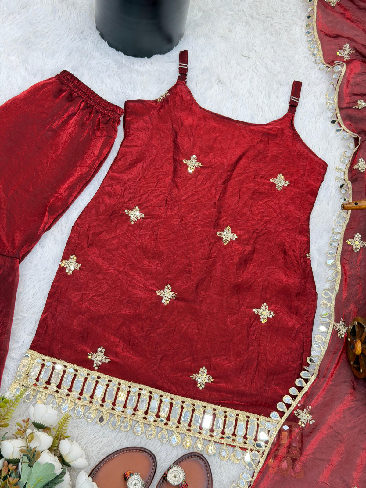 Fendy Silk Mirror Work Sharara Set