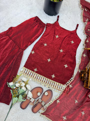 Fendy Silk Mirror Work Sharara Set