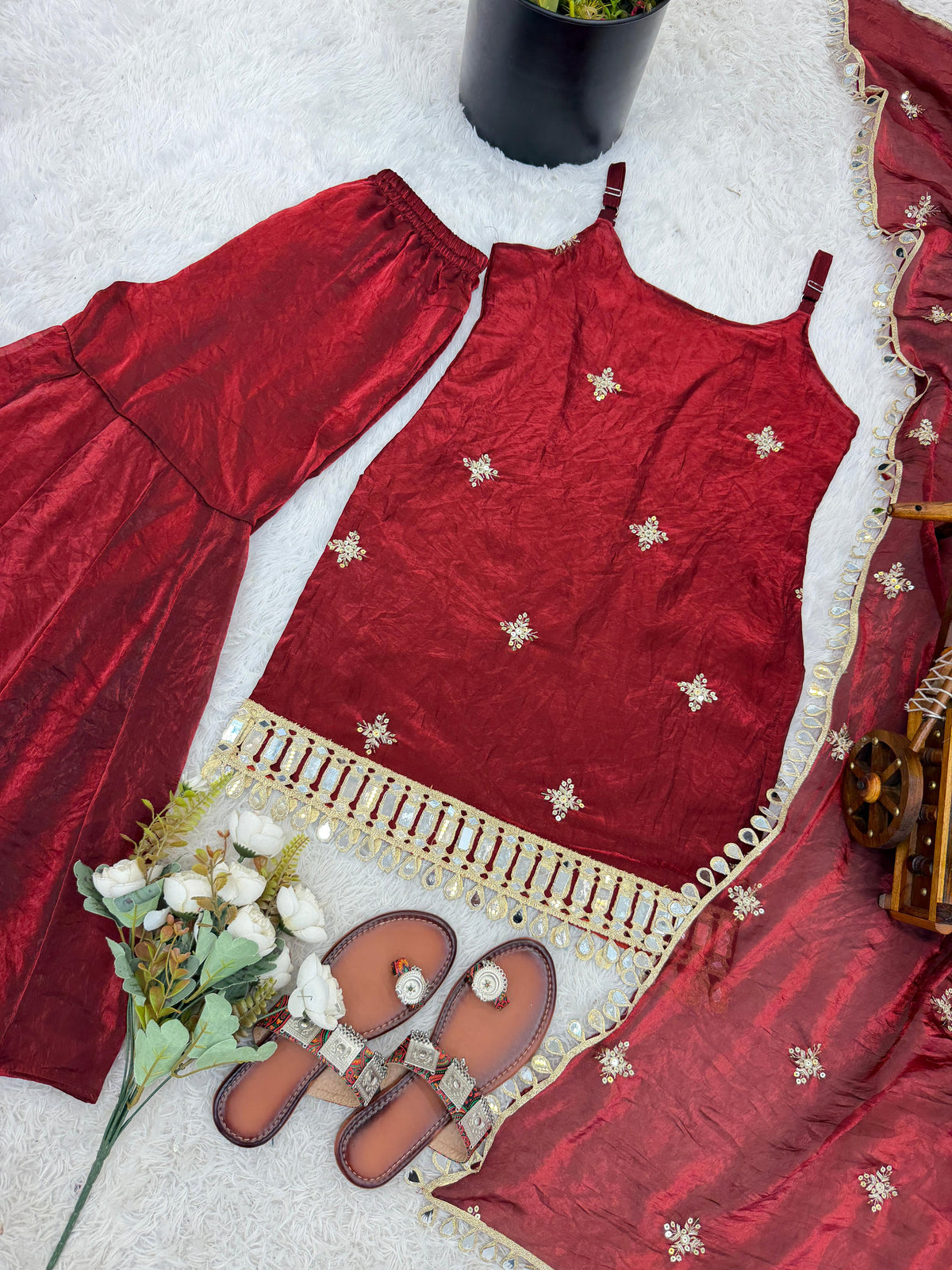 Fendy Silk Mirror Work Sharara Set