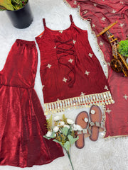 Fendy Silk Mirror Work Sharara Set