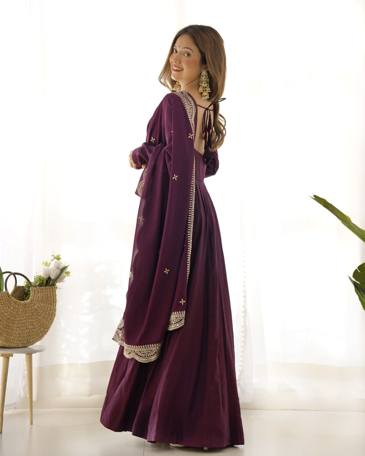 Pure Roman Silk Chanderi 16-Kali Anarkali