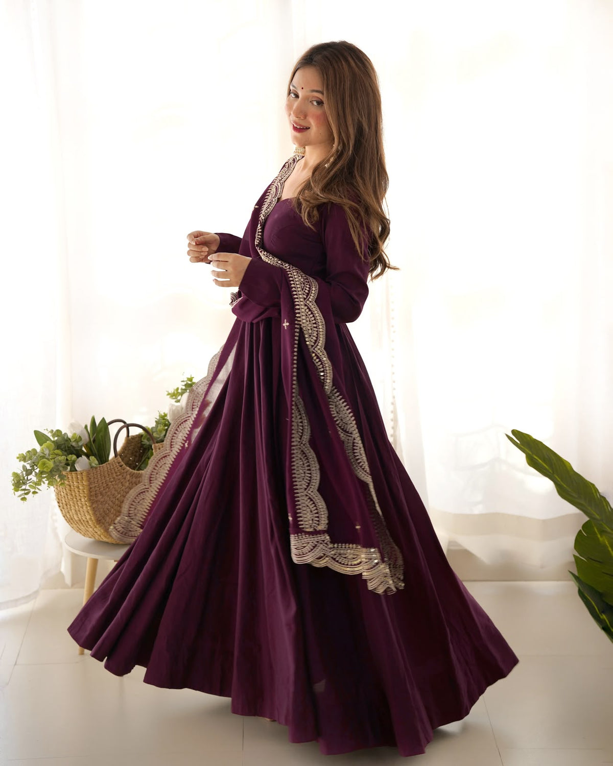 Pure Roman Silk Chanderi 16-Kali Anarkali