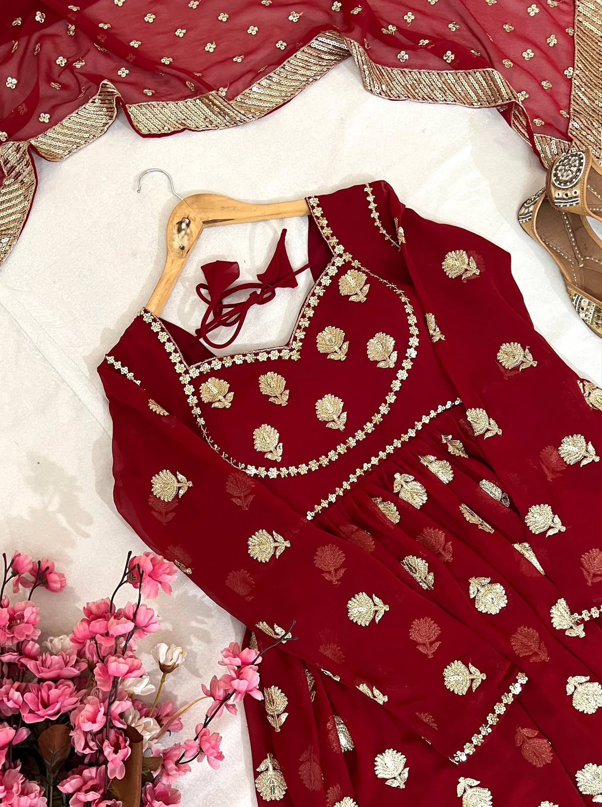 Georgette Anarkali Gown with zari and sequin embroidery