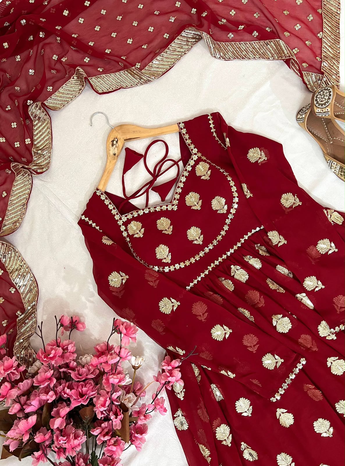 Georgette Anarkali Gown with zari and sequin embroidery